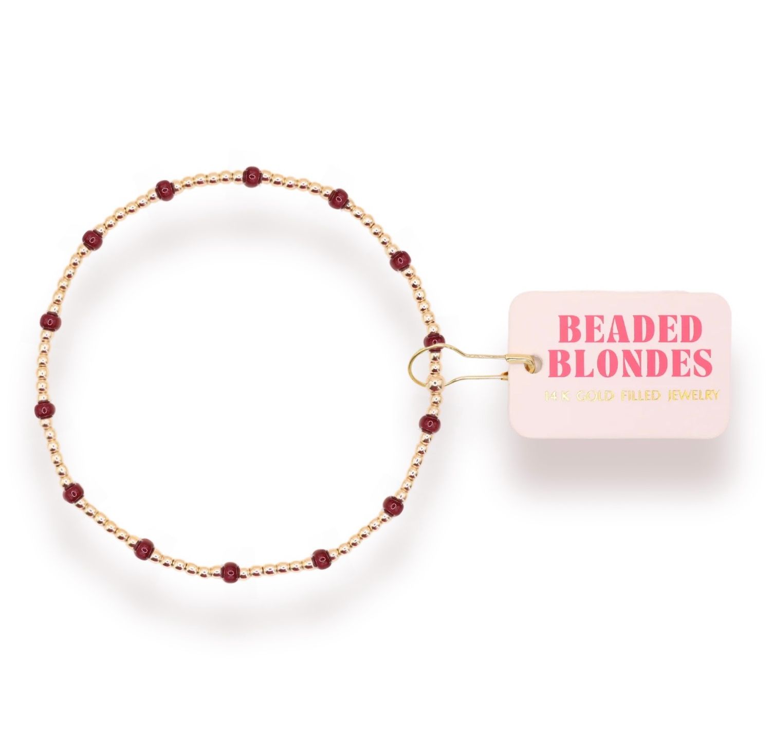 Beaded Blondes Maroon Dainty Poppi Bracelet-Gold 6.75&quot;