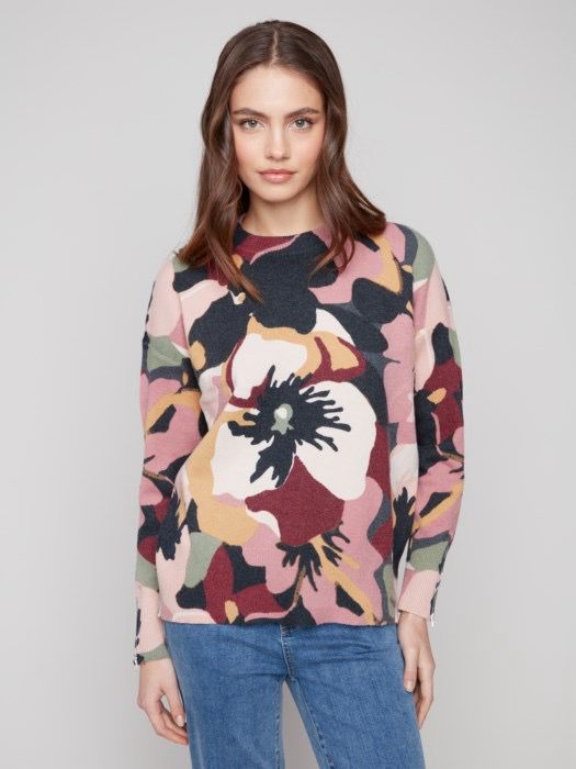Charlie B C2574RR/974A Plushy Flowery Sweater