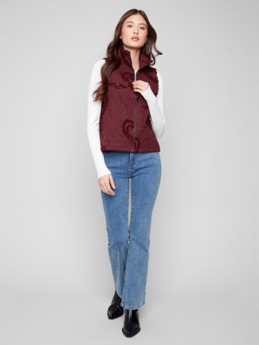 Charlie B C6371/323C Short Quilted Vest-Wine