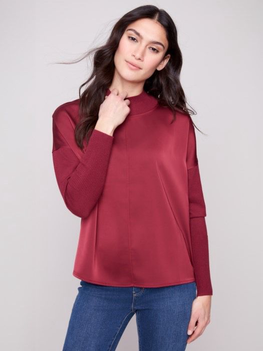 Charlie B C1345RR/686B SatinKnit Drop houlder-Wine