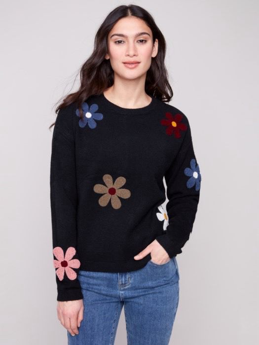 Charlie B C2829/736A Plush Sweater/Boucle Flowers