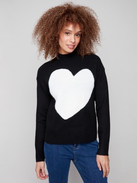 Charlie B C2896/383C Intarsia Heart MockNeck Sweat