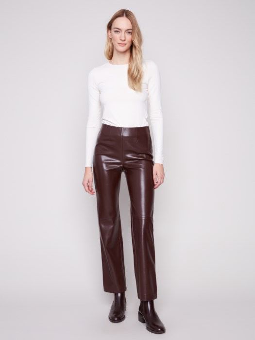 Charlie B C5685/375C Faux Leather Pants-Wine