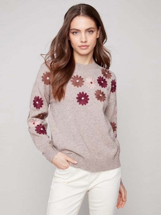 Charlie B C2891/974A Floral Embroidery Sweater