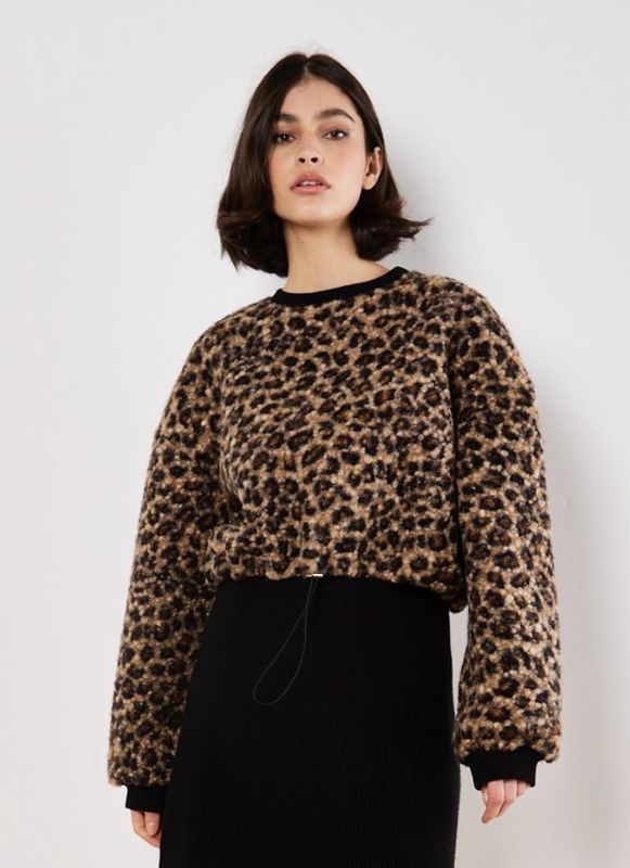 Apricot X112074 Leopard Boucle Tie Sweater