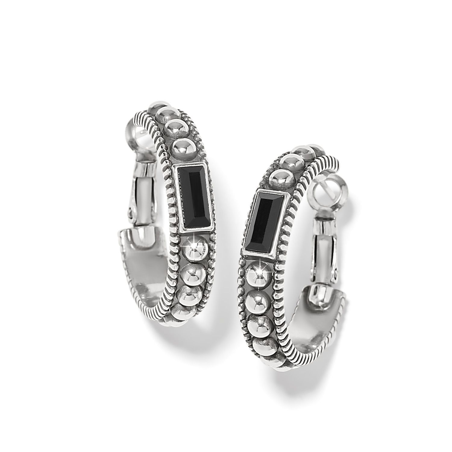 Brighton JA998E Pretty Tough Gem Hoop Earrings-Silver/Black