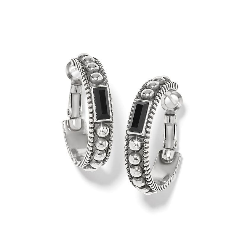Brighton JA998E Pretty Tough Gem Hoop Earrings-Silver/Black