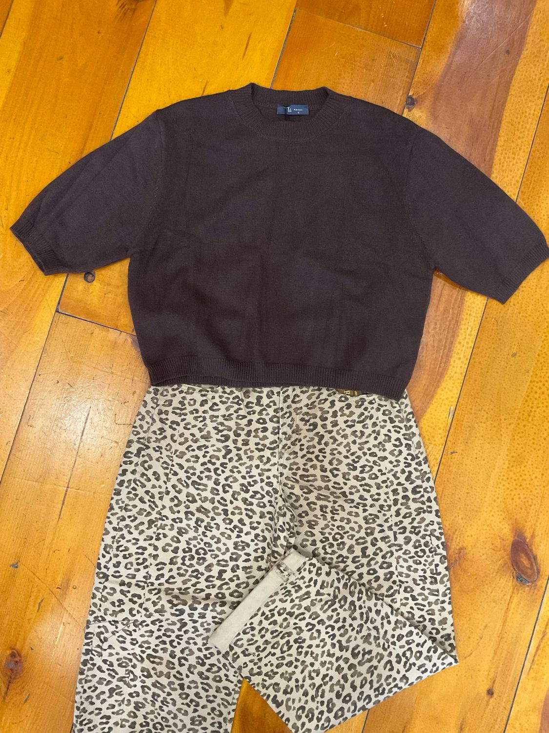 KLd. Signature 45356 Half Sleeve Sweater Top-Brown