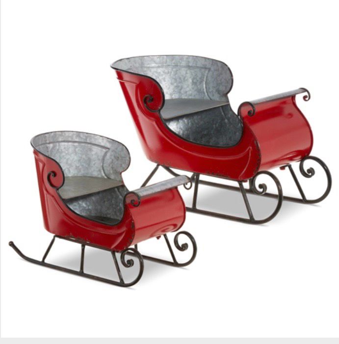 RAZ 4028841 Set of 2 Red Distressed Sleighs 23.5&quot;