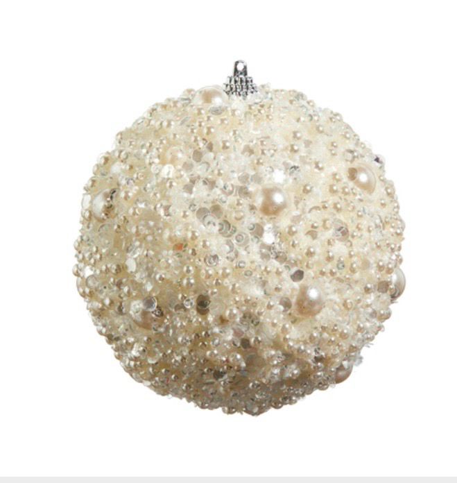 RAZ 4406634 Pearl Embellished Ball Ornament 4.75&quot;
