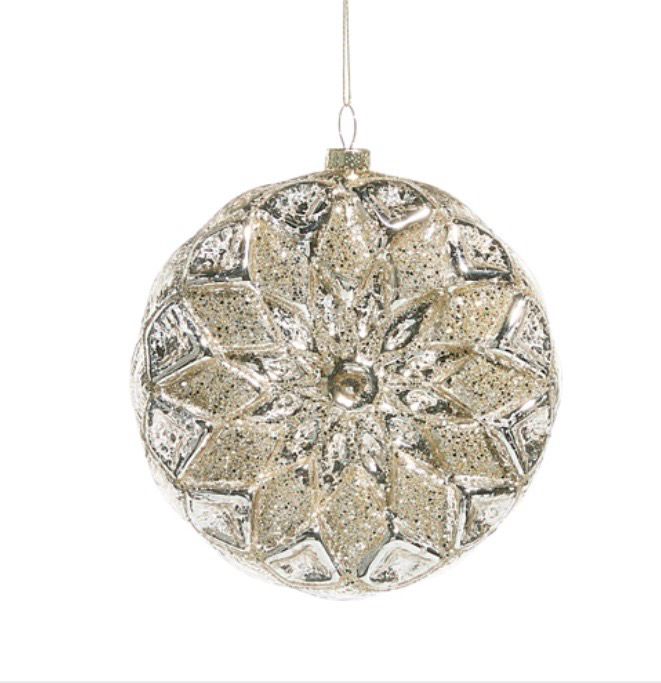 RAZ 4524991 Silver Glitter Disc Ornament 4.75&quot;