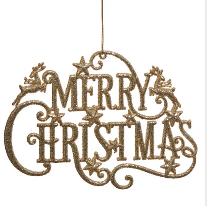 RAZ 4546017 Gold Glitter Merry Christmas Ornament 7.25&quot;