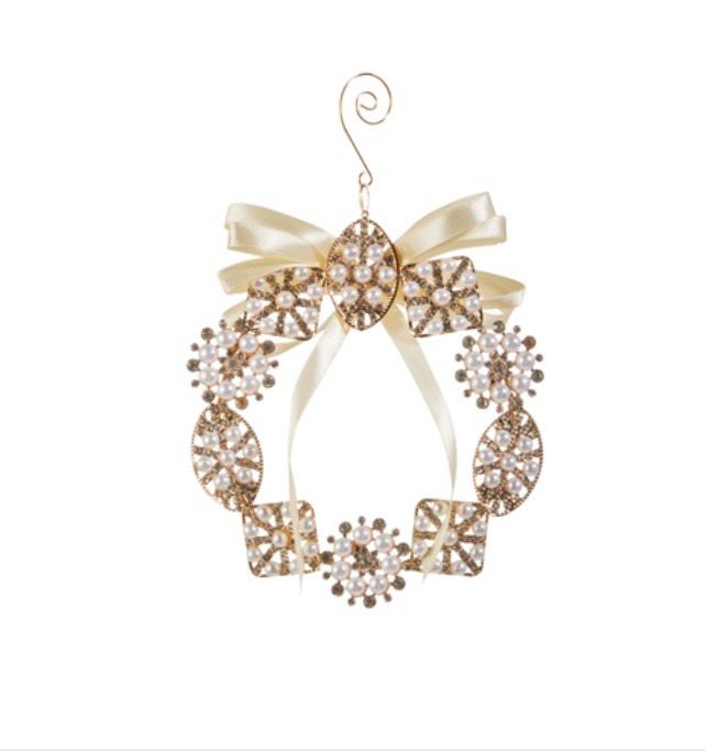 RAZ 4517571 Pearl Brooch Wreath Ornament 6&quot;
