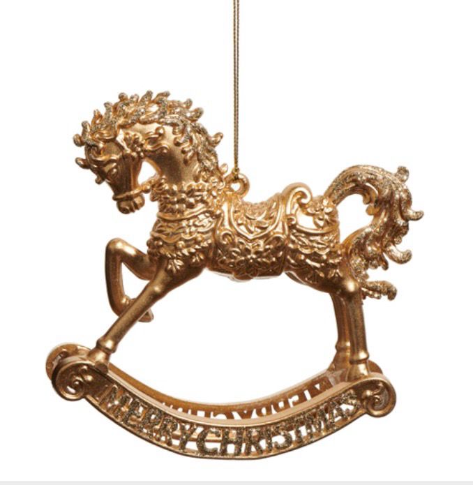 RAZ 4519228 Gold Rocking Horse Ornament-5.5&quot;
