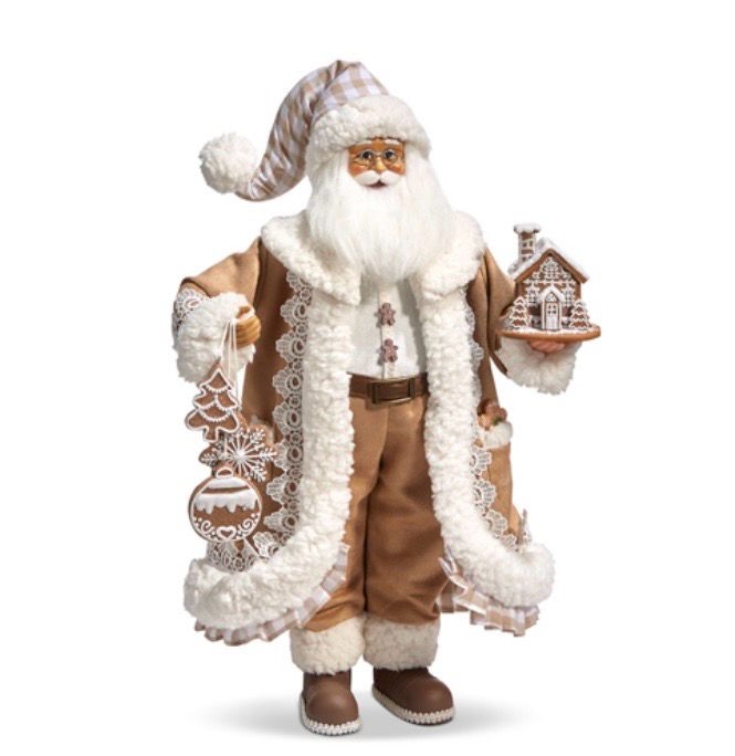 RAZ 4415585 Gingham Gingerbread Santa 18”