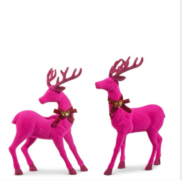 RAZ 4532795 Pink Flocked Deer 18”