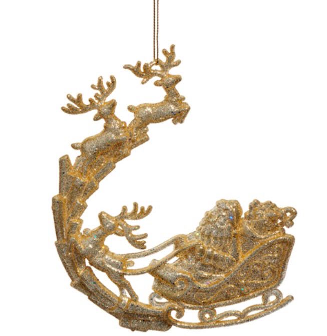 RAZ 4519226 Gold Glitter Sleigh Ornament 6.25”