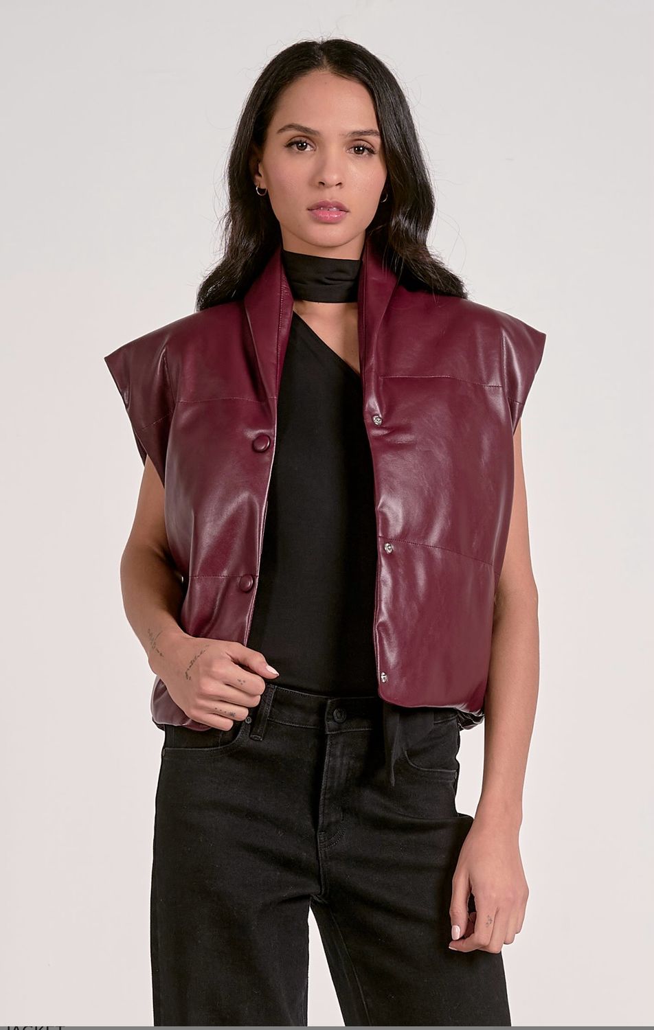 Elan FL8236 Hi Collar Vegan Leather Vest-Plum