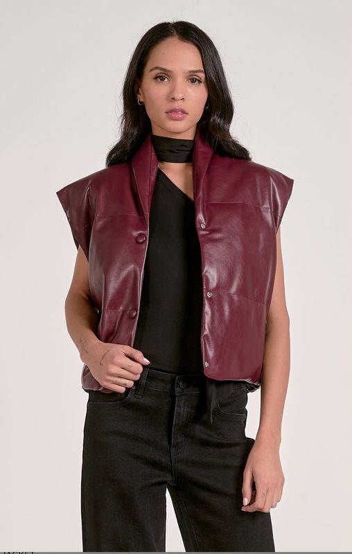 Elan FL8236 Hi Collar Vegan Leather Vest-Plum