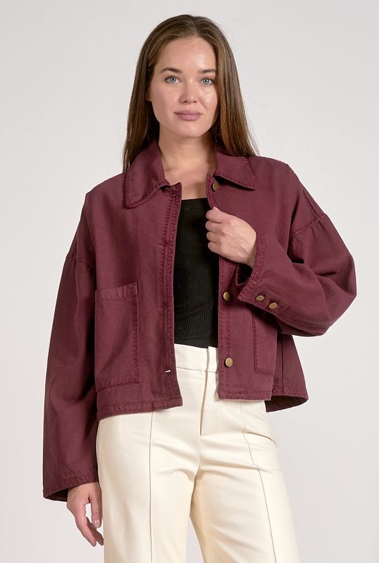 Elan JK8263 Jacket w/Blanket Trim-Plum