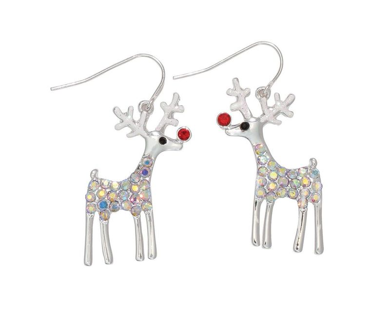 Periwinkle by Barlow 8120342 Silver Rudolph w/AB Crystals-Earrings