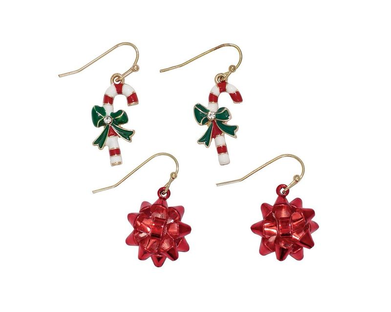 Periwinkle by Barlow 8120431 Candy Cane and Bow Duo-Earrings
