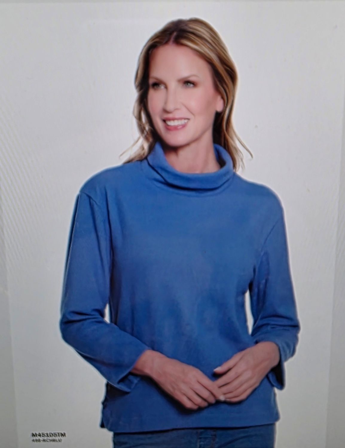 Multiples M45105TM Turtleneck w/Side Button-Blue