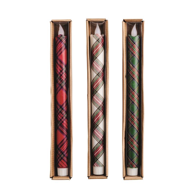 MudPie 49800316 Flameless Tartan Taper Candles