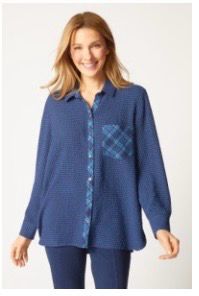 Habitat 40241 Girl Gone Plaid BF Pocket Shirt-Navy