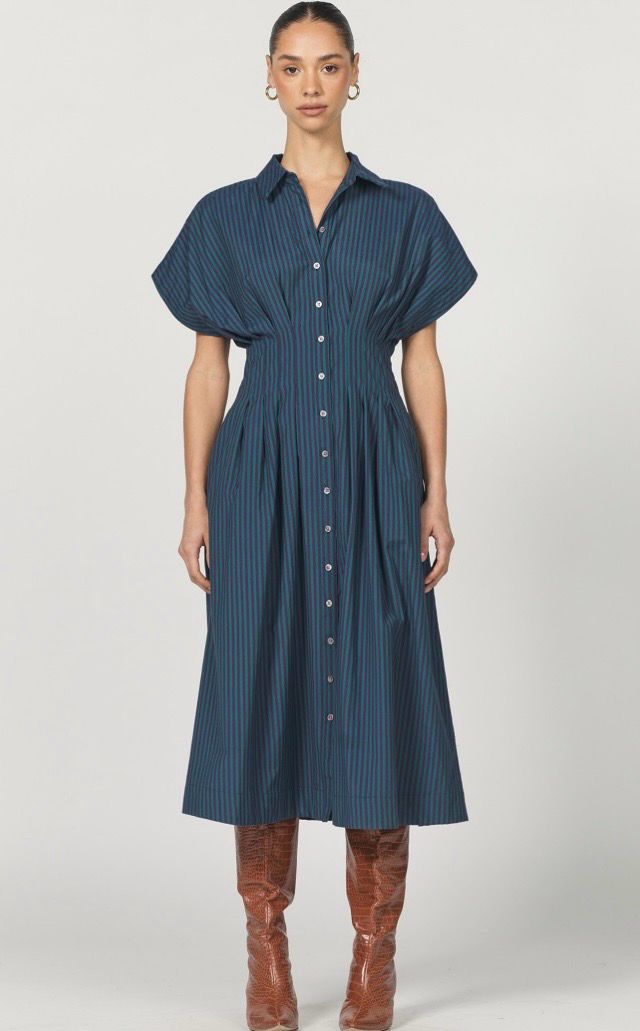 Dear John RDR533456DPS Plisse Dress-Teal Stripe