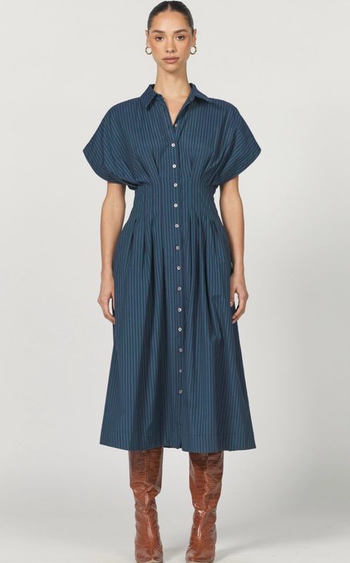 Dear John RDR533456DPS Plisse Dress-Teal Stripe