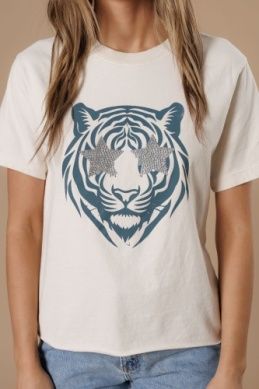 All Us Tiger Star Eyes Cut Off Tee-Cream