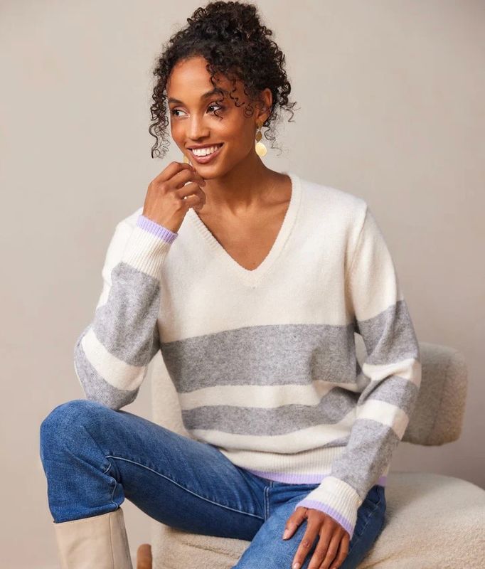 Karen Kane 3L89160 Stripe V Neck Sweater