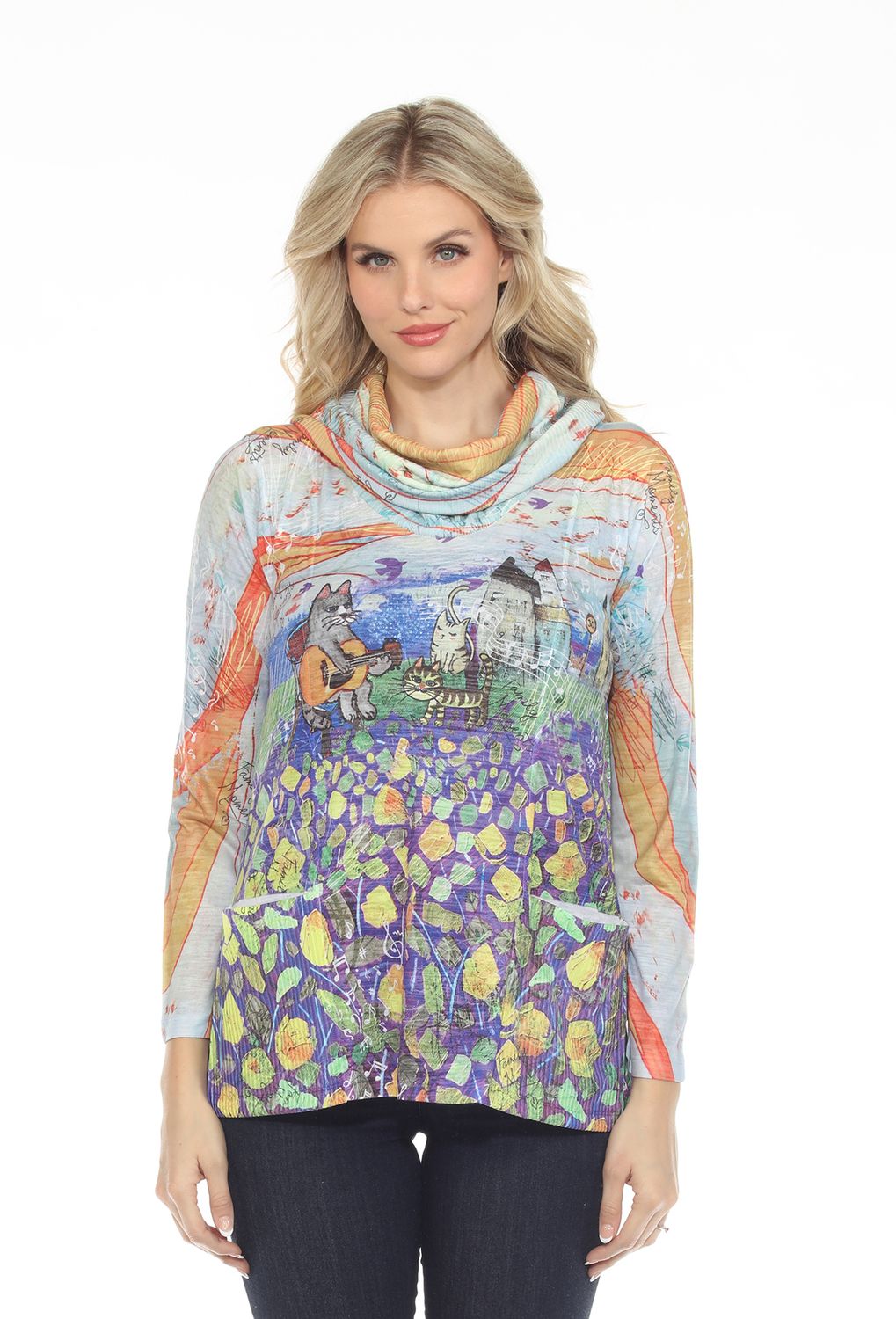 Inoah T1545BO Treasured Moments Cowlneck Top