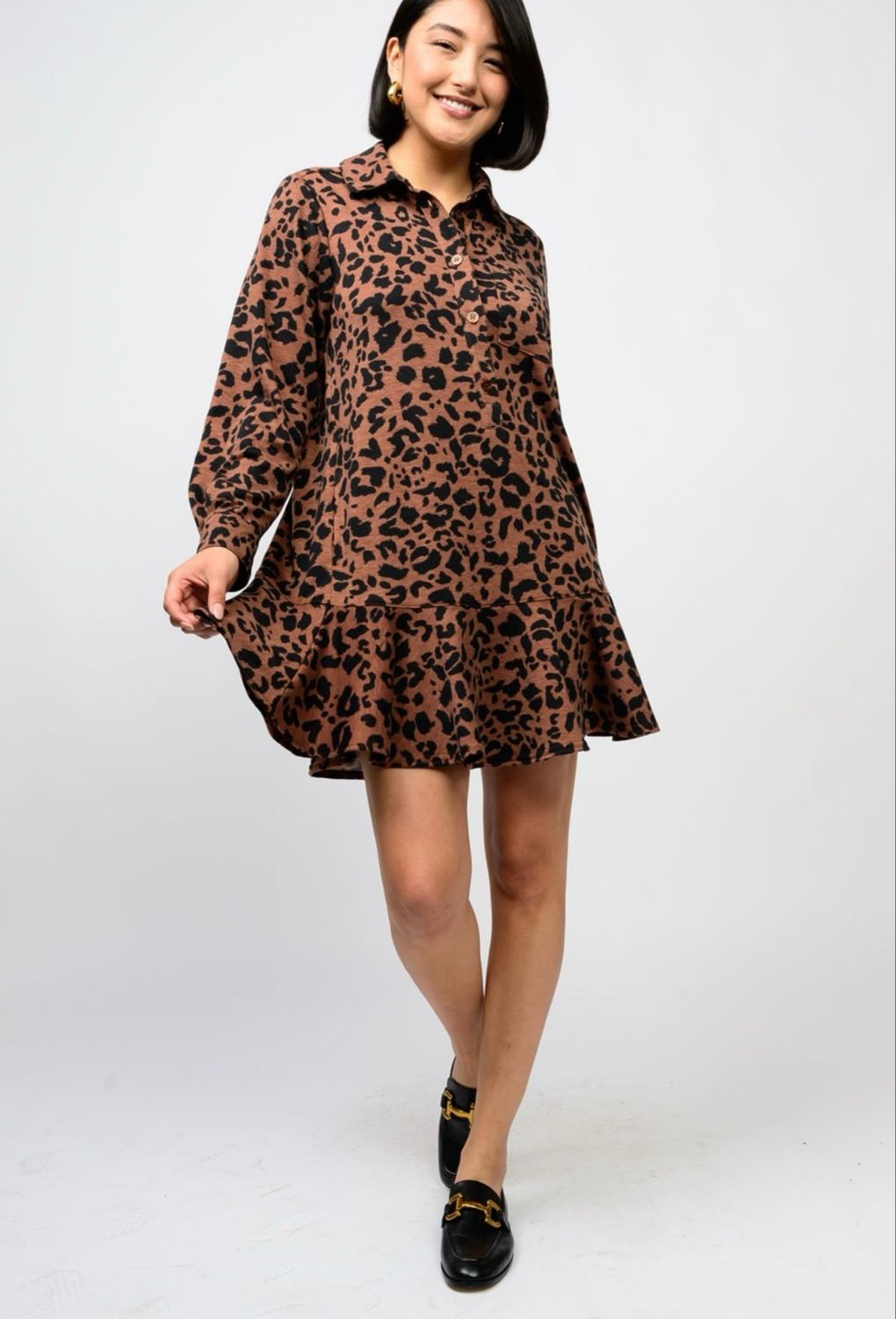 Uncle Frank 73658 Leopard Knit Shirtdress