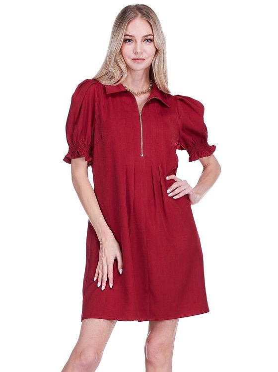 Jade 75J5150 Front Zip Darts Dress-Wine