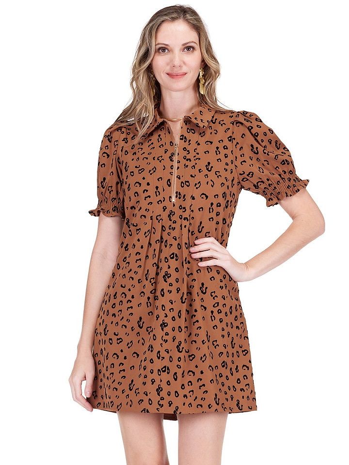 Jade 75J5150 Front Zip Darts Dress-Brown Leopard