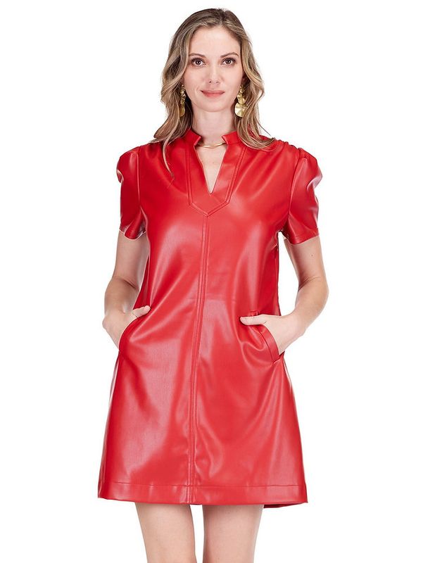 Jade 75J9913-L Vegan Leather Pocket Chemise-Red