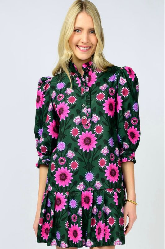 Uncle Frank 73641 Pleated Hem Dress-Spruce