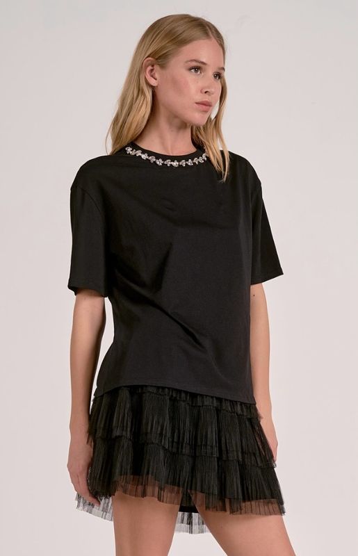 Elan TEE11562 Tee Neck Top-Black