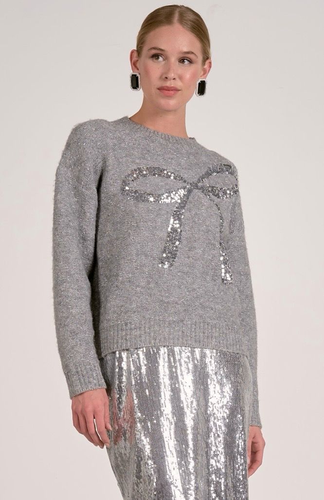 Elan SWP11585 Crewneck Sweater Grey Bow
