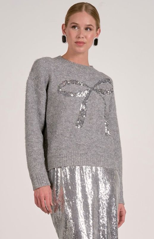 Elan SWP11585 Crewneck Sweater Grey Bow