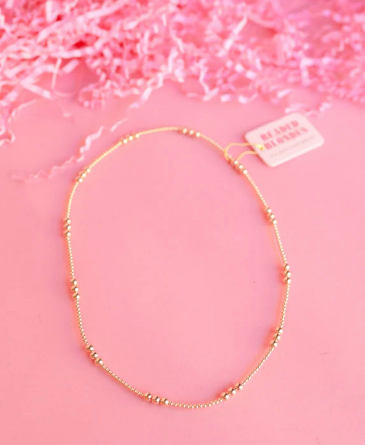 Beaded Blondes ILY Gold Beaded Necklace Stretch 16inch No Clasp