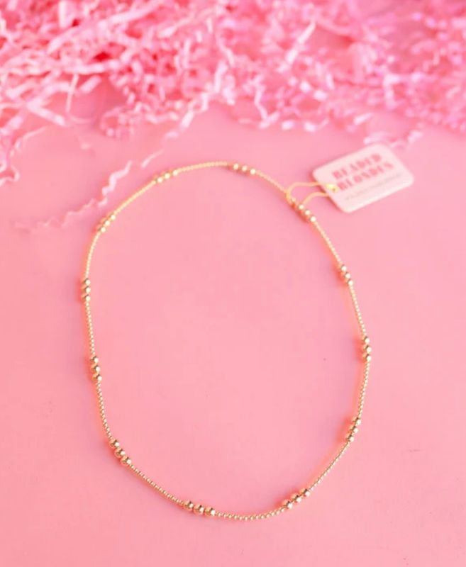 Beaded Blondes ILY Gold Beaded Necklace Stretch 16inch No Clasp