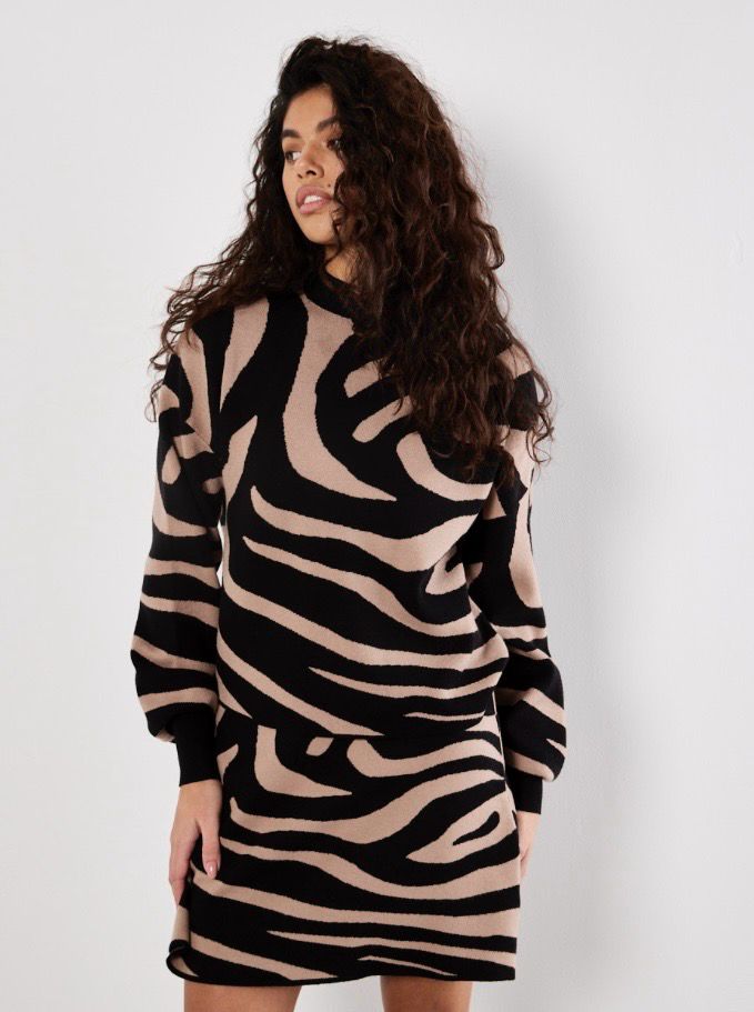 Apricot X129072 Zebra Drop Shoulder Sweater