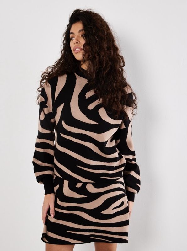 Apricot X129072 Zebra Drop Shoulder Sweater
