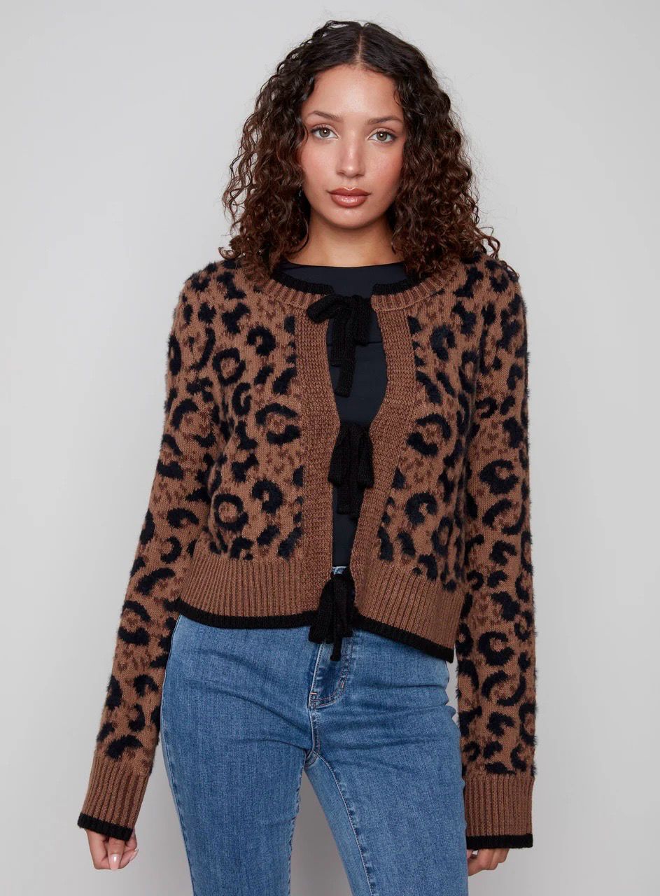 Charlie B C2933/430C Bow Front Cardigan-Animal