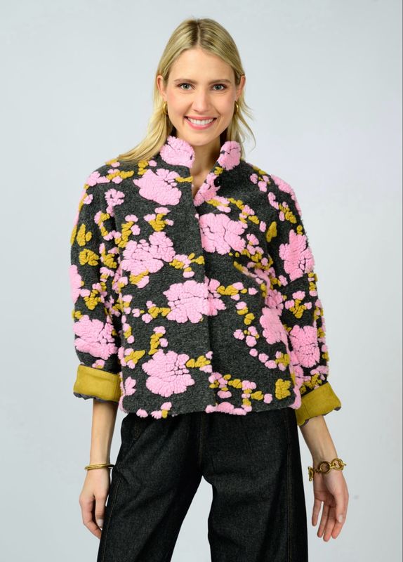 Ivy Jane 130224 Puff Floral Jacket-Charcoal