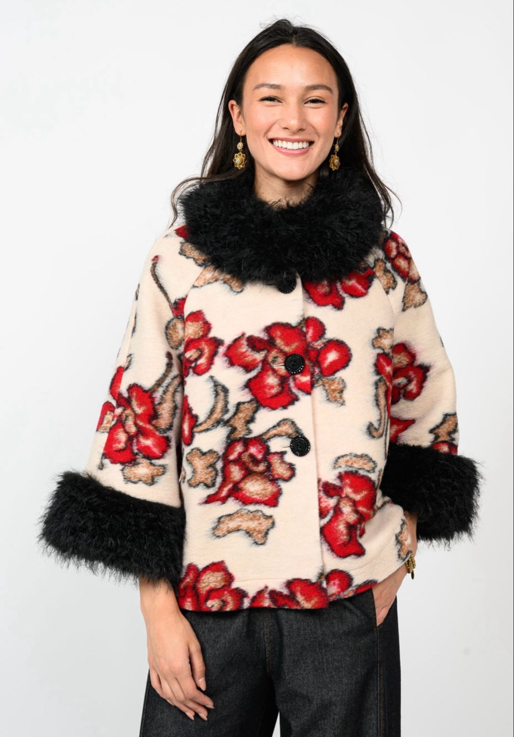 Ivy Jane 130235  Shadow Roses Jacket -Ivory