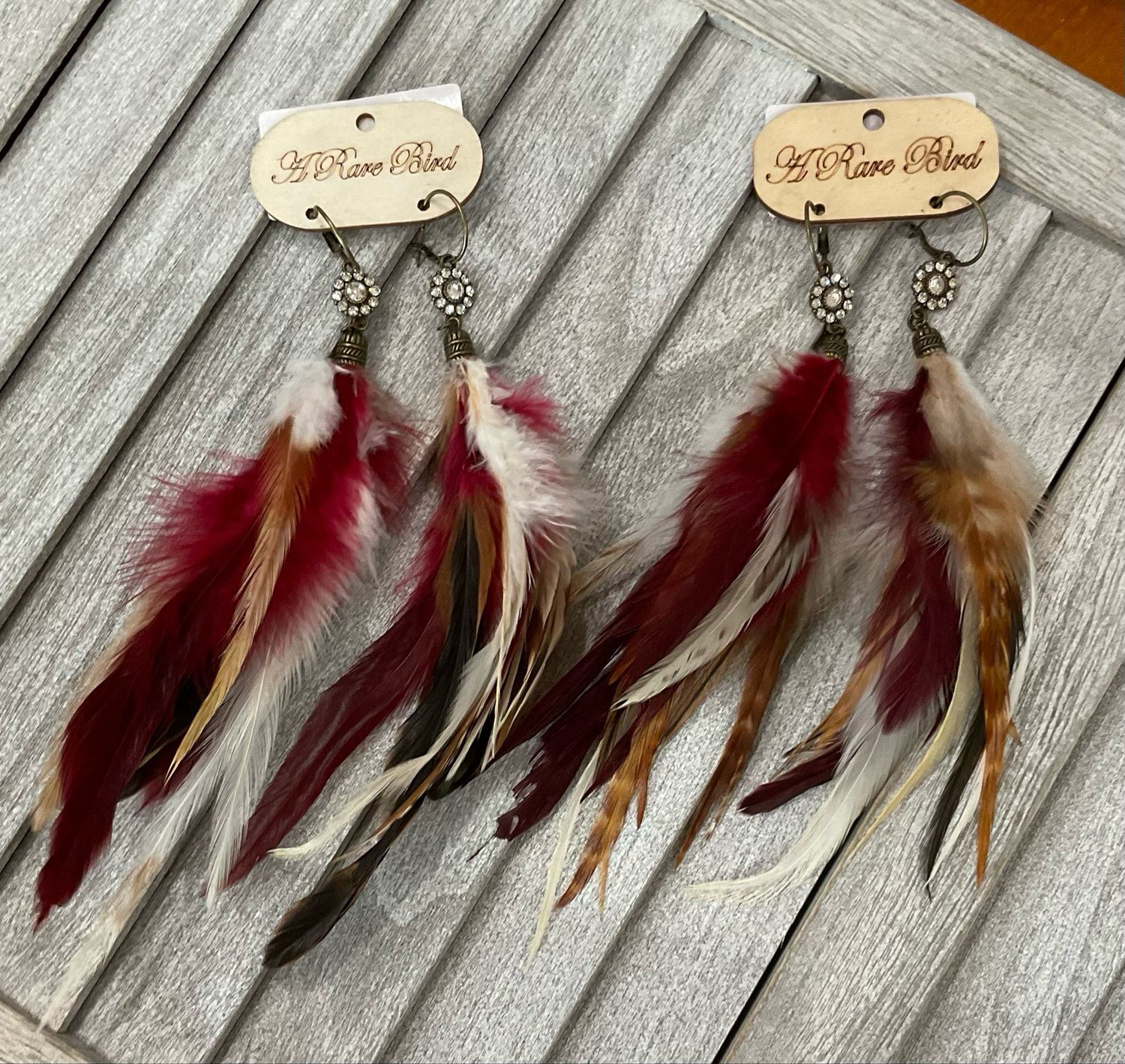 A Rare Bird Feather Earrings-Maroon Multi